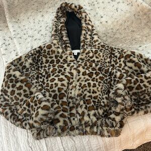 Top shop leopard faux fur coat